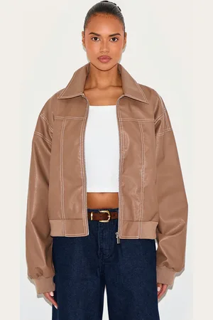 PRETTYLITTLETHING Faux Leather Stitch Detailing Biker Jacket