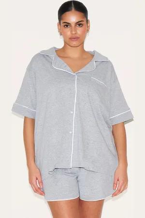 PRETTYLITTLETHING Plus Jersey Piping Detail Short Pj Set