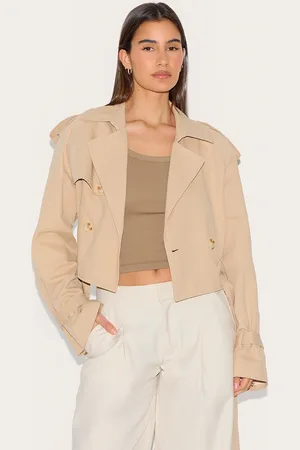 PRETTYLITTLETHING Beige Cropped Belted Hem Trench Coat