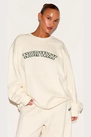 PRETTYLITTLETHING Plus Cream Premium Embroidered Norway Sweatshirt
