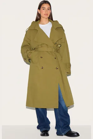 PRETTYLITTLETHING Khaki Woven Hooded Oversized Trench Coat