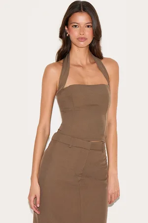 PRETTYLITTLETHING Tailored Woven Halterneck Top