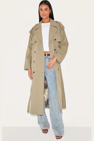 PRETTYLITTLETHING Khaki Belted Double Breasted Trench Coat