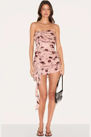 PRETTYLITTLETHING Floral Satin Rose Detail Mini Dress