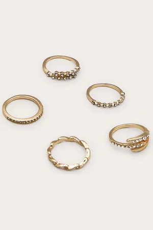 PRETTYLITTLETHING Gold Paved Ring Set 5 Pack