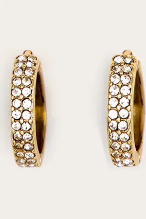 PRETTYLITTLETHING Real Gold Plated Double Diamante Row Hoop Earrings