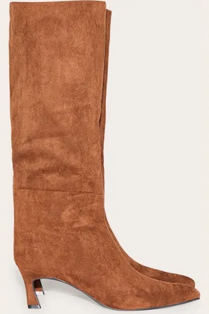 PRETTYLITTLETHING Faux Suede Point Toe Mid Heeled Knee High Boots
