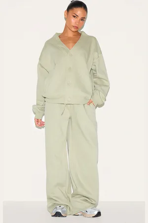 PRETTYLITTLETHING Petite Olive Drawstring Wide Leg Joggers