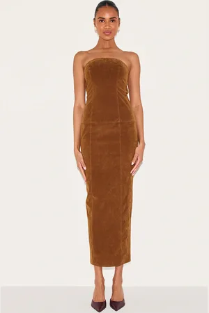 PRETTYLITTLETHING Faux Suede Bandeau Maxi Dress