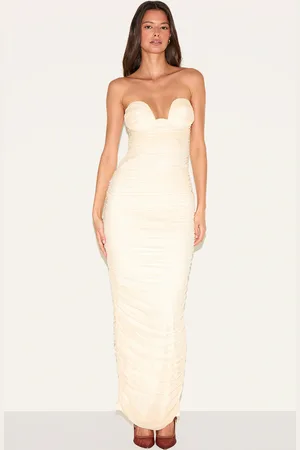 PRETTYLITTLETHING Mesh Ruched Bandeau Maxi Dress
