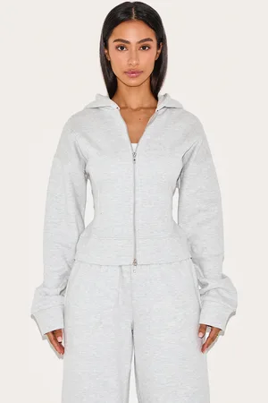 PRETTYLITTLETHING Petite Double Zip Cinched Hoodie