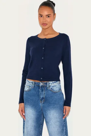 PRETTYLITTLETHING Navy Fine Knit Button Up Cardigan