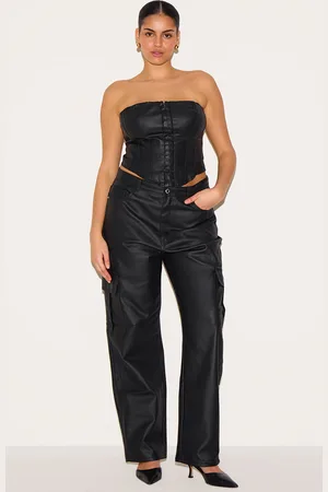 PRETTYLITTLETHING Plus Coated Denim Cargo Jeans