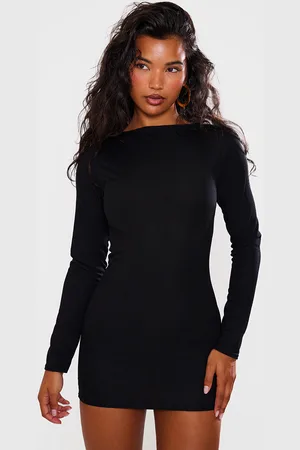 PRETTYLITTLETHING Ribbed Long Sleeve Bodycon Dress