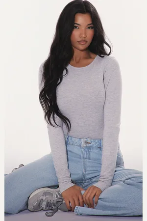 PRETTYLITTLETHING Basic Marl Cotton Blend Crew Neck Bodysuit