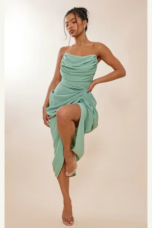 PRETTYLITTLETHING Chiffon Corset Bandeau Draped Midi Dress