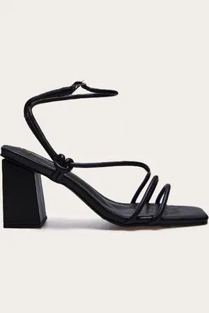 PRETTYLITTLETHING Pu Square Toe Strappy Tube Asymmetric Block Heeled Sandals