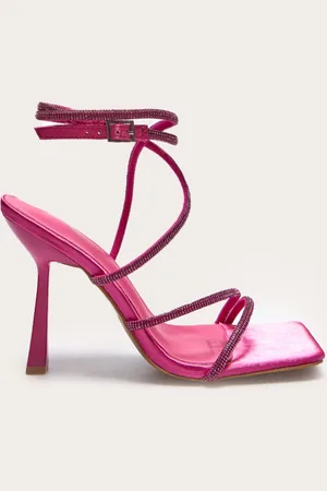 PRETTYLITTLETHING Satin Square Toe Diamante Strappy High Heeled Sandals