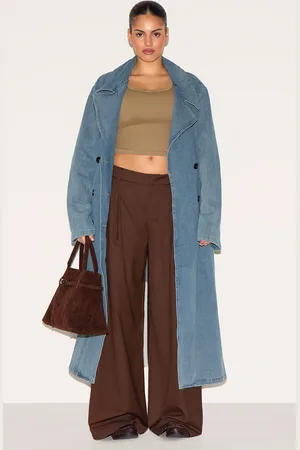 PRETTYLITTLETHING Plus Vintage Blue Wash Denim Button Front Belted Trench Coat