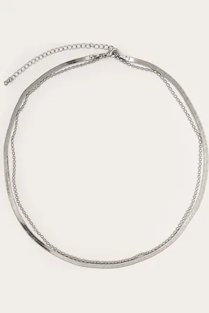 PRETTYLITTLETHING Silver Layered Snake Chain Necklace