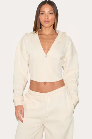 PRETTYLITTLETHING Tall Cream Corset Seam Detail Zip Hoodie