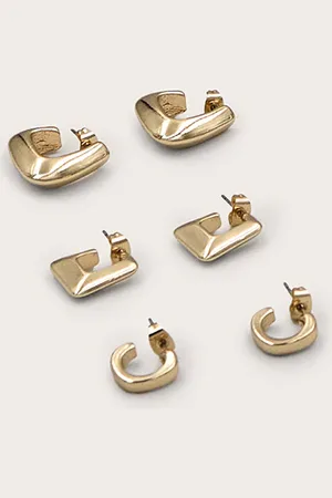 PRETTYLITTLETHING Gold Chunky Square Huggie Multipack Earrings
