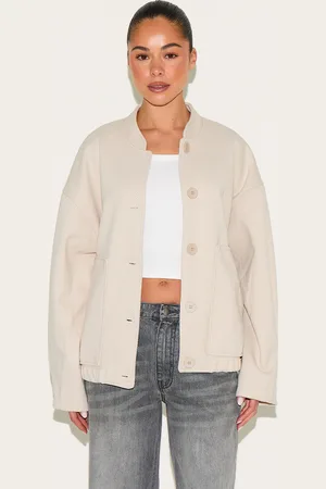 PRETTYLITTLETHING Beige Herringbone Oversized Bomber Jacket