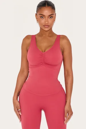 PRETTYLITTLETHING Shape Rose Active Ruched V Neck Longline Top