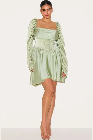 PRETTYLITTLETHING Plus Satin Corset Detail Puffball Shift Dress