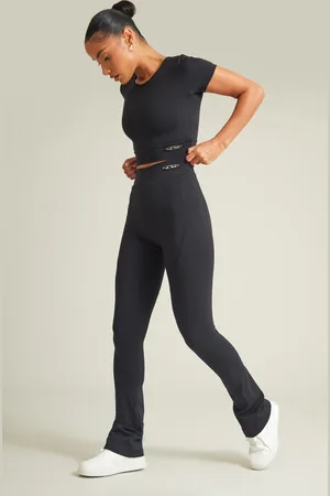 PRETTYLITTLETHING Sport Metal Badge Sculpt High Waist Flare Trousers
