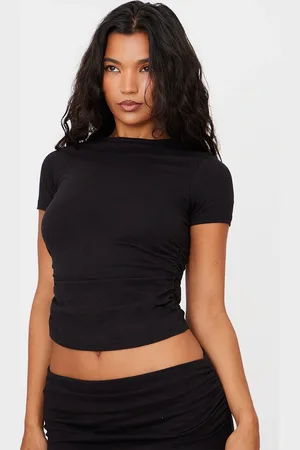 PRETTYLITTLETHING Cotton Side Cap Sleeve Ruched Top