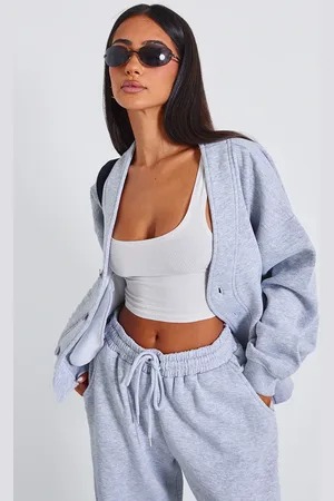 PRETTYLITTLETHING Petite Button Up Side Pocket Sweatshirt