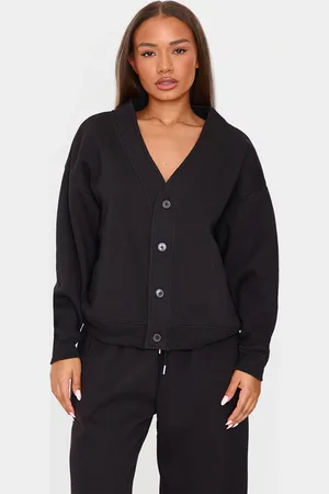 PRETTYLITTLETHING Petite Button Up Side Pocket Sweatshirt