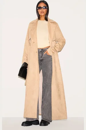 PRETTYLITTLETHING Tall Stone Faux Suede Belted Maxi Trench Coat