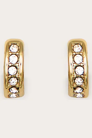 PRETTYLITTLETHING Real Gold Plated Diamante Row Huggie Earrings