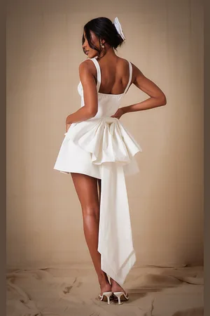 PRETTYLITTLETHING Premium Woven Bow Detail Mini Dress