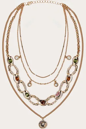 PRETTYLITTLETHING Gold Coloured Stone Hammered Detail Layered Necklace