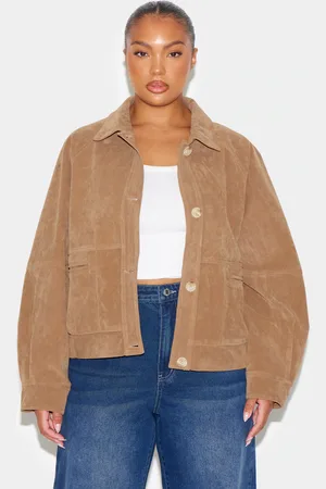 PRETTYLITTLETHING Plus Beige Oversized Faux Suede Jacket