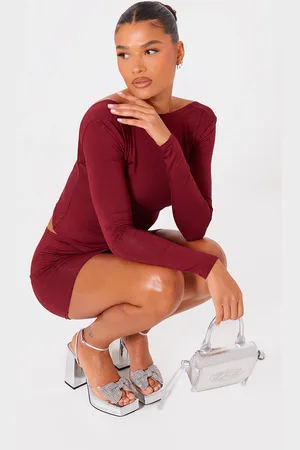 PRETTYLITTLETHING Silver Wide Fit Diamante Bow Strap Platform High Heeled Sandals