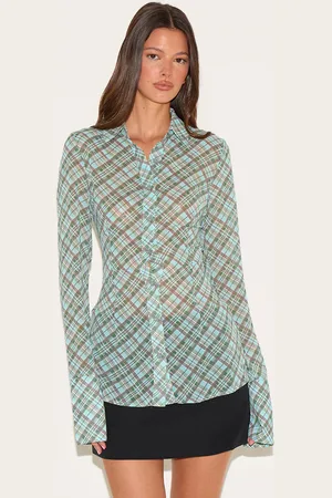 PRETTYLITTLETHING Check Sheer Fitted Shirt