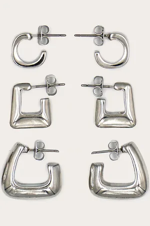 PRETTYLITTLETHING Silver Chunky Square Huggie Multipack Earrings