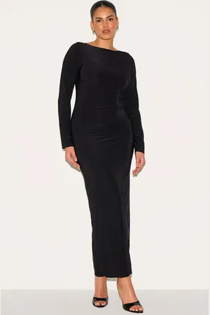 PRETTYLITTLETHING Plus Double Layer Slinky Flared Sleeve Midaxi Dress