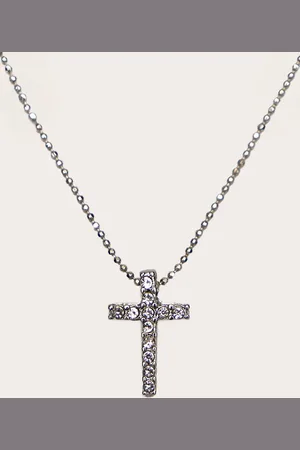 PRETTYLITTLETHING Silver Simple Dainty Diamante Cross Necklace