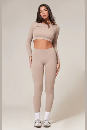 PRETTYLITTLETHING Stone Structured Contour Rib Leggings