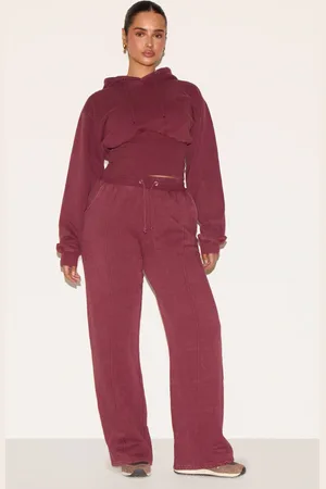 PRETTYLITTLETHING Shape Wine Sweat Seam Detail Wide Leg Joggers