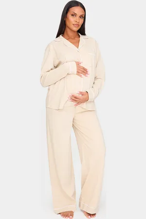 PRETTYLITTLETHING Maternity Jersey Piping Detail Long Pj Set