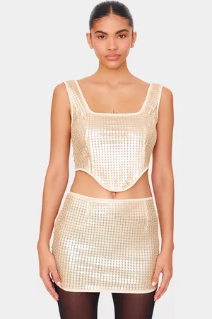 PRETTYLITTLETHING Gold Chain Sequin Corset Top