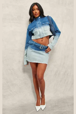 PRETTYLITTLETHING Ombre Denim Belted Mini Skirt