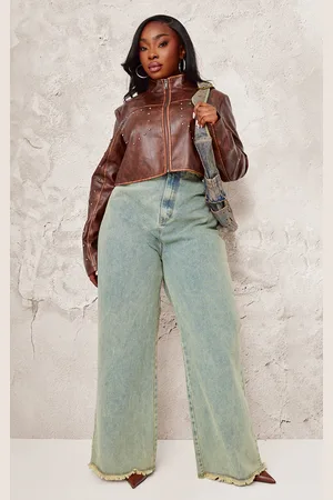 PRETTYLITTLETHING Plus Faux Leather Studded Cropped Jacket