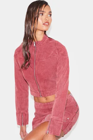 PRETTYLITTLETHING Racer Neck Cropped Denim Jacket